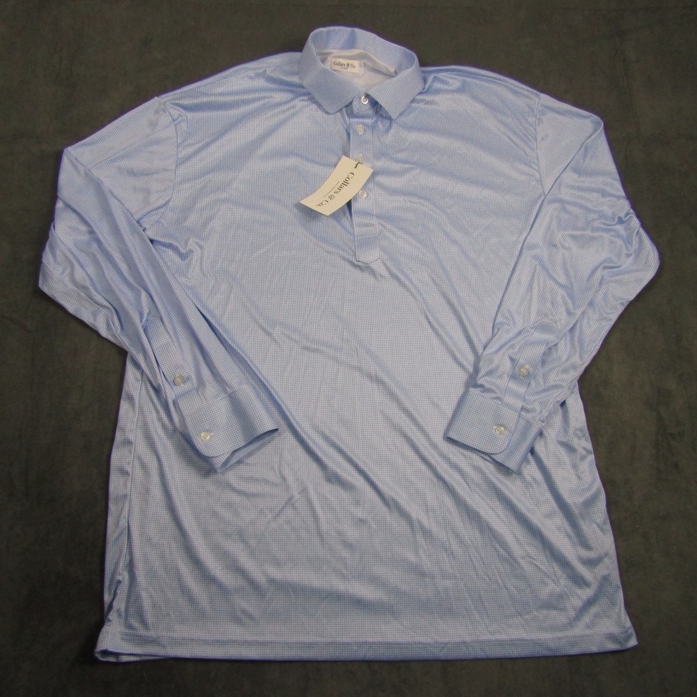 Collars & Co. Dress Collar Polo Mens 2XL Blue Houndstooth Long Sleeve Shirt